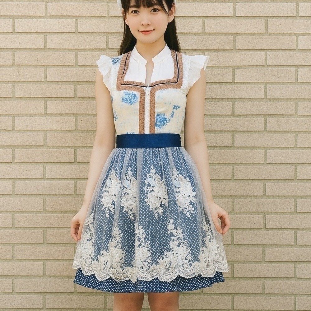 New Large Oktoberfest Blue Floral Lace Dirndl Dress Trachten - Picture 4 of 6